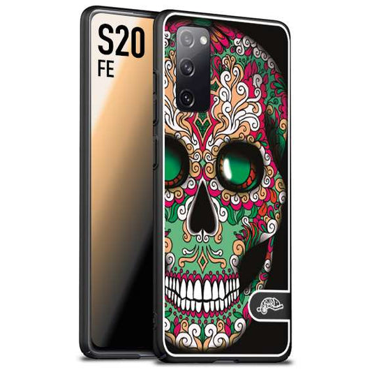 CUSTOMIZZA - Custodia cover nera morbida in tpu compatibile per Samsung S20 FE teschio messicano Mexican skull verde fucsia