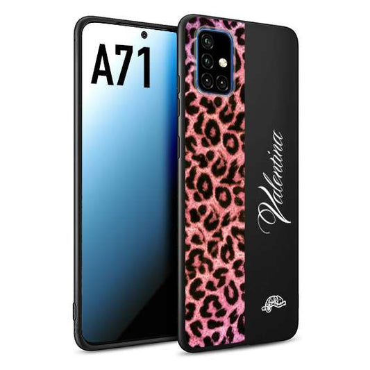 CUSTOMIZZA - Custodia cover nera morbida in tpu compatibile per Samsung A71 leopardato rosa fucsia personalizzata nome iniziali