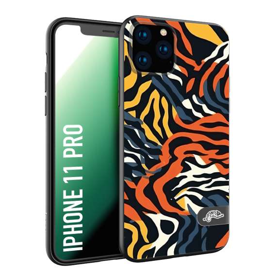 CUSTOMIZZA - Custodia cover nera morbida in tpu compatibile per iPhone 11 PRO leopardato maculato tigrato tiger colorata gialla blu arancio