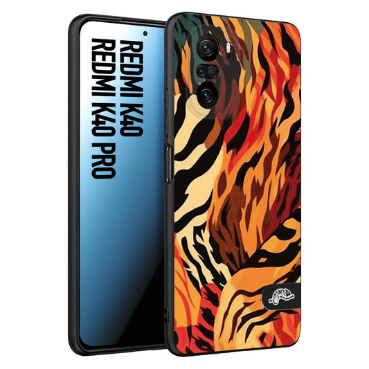 CUSTOMIZZA - Custodia cover nera morbida in tpu compatibile per Xiaomi Redmi K40 - K40 Pro leopardato maculato tigrato tiger colorata gialla rossa arancio