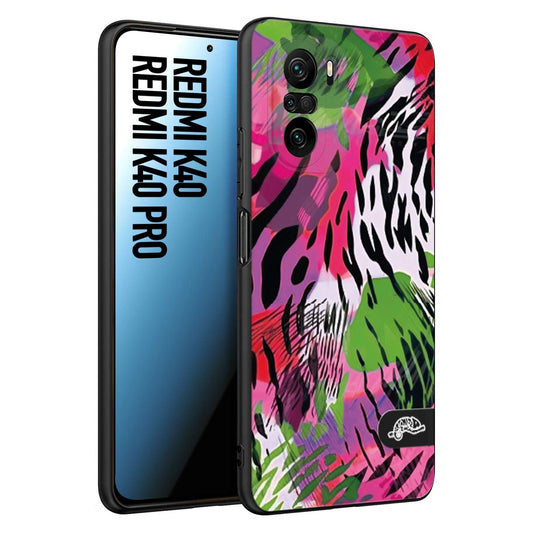CUSTOMIZZA - Custodia cover nera morbida in tpu compatibile per Xiaomi Redmi K40 - K40 Pro leopardato tigrato tiger colorata summer color verde fucsia