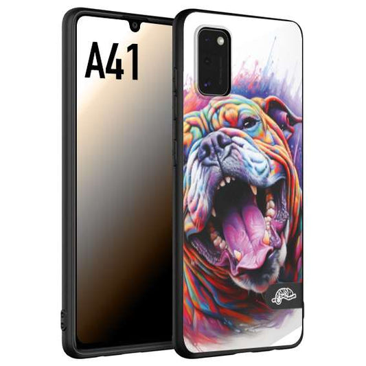 CUSTOMIZZA - Custodia cover nera morbida in tpu compatibile per Samsung A41 animali color bulldog cane dog colori vibranti disegnato schizzo