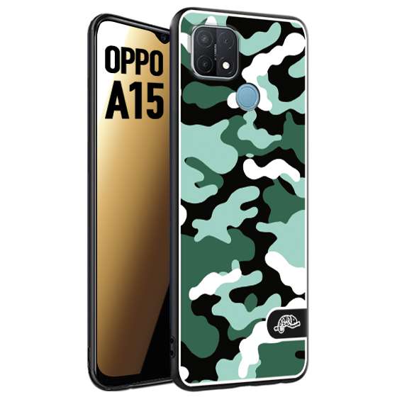 CUSTOMIZZA - Custodia cover nera morbida in tpu compatibile per Oppo A15 camouflage mimetico militare verde green