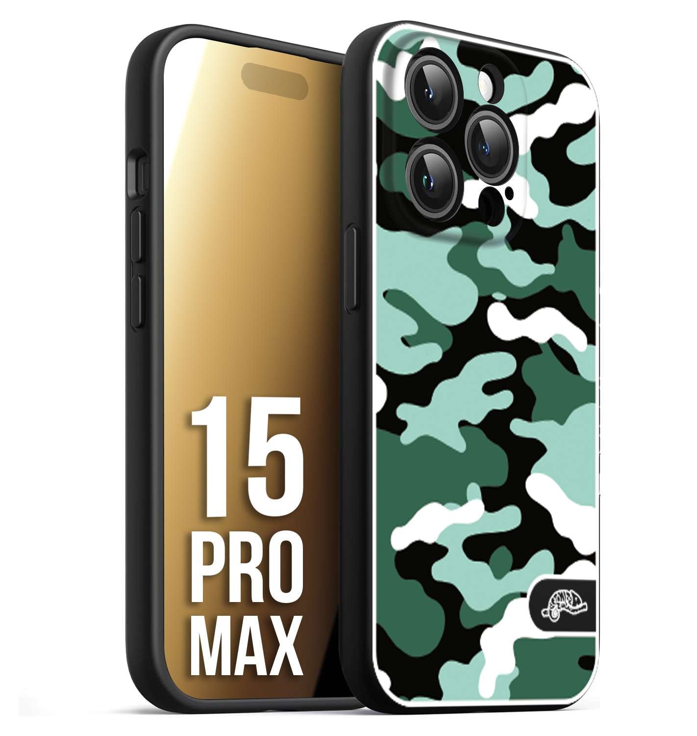 CUSTOMIZZA - Custodia cover nera morbida in tpu compatibile per iPhone 15 PRO MAX camouflage mimetico militare verde green