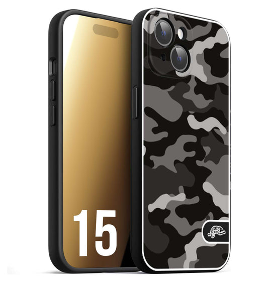 CUSTOMIZZA - Custodia cover nera morbida in tpu compatibile per iPhone 15 camouflage mimetico militare nero black grigio