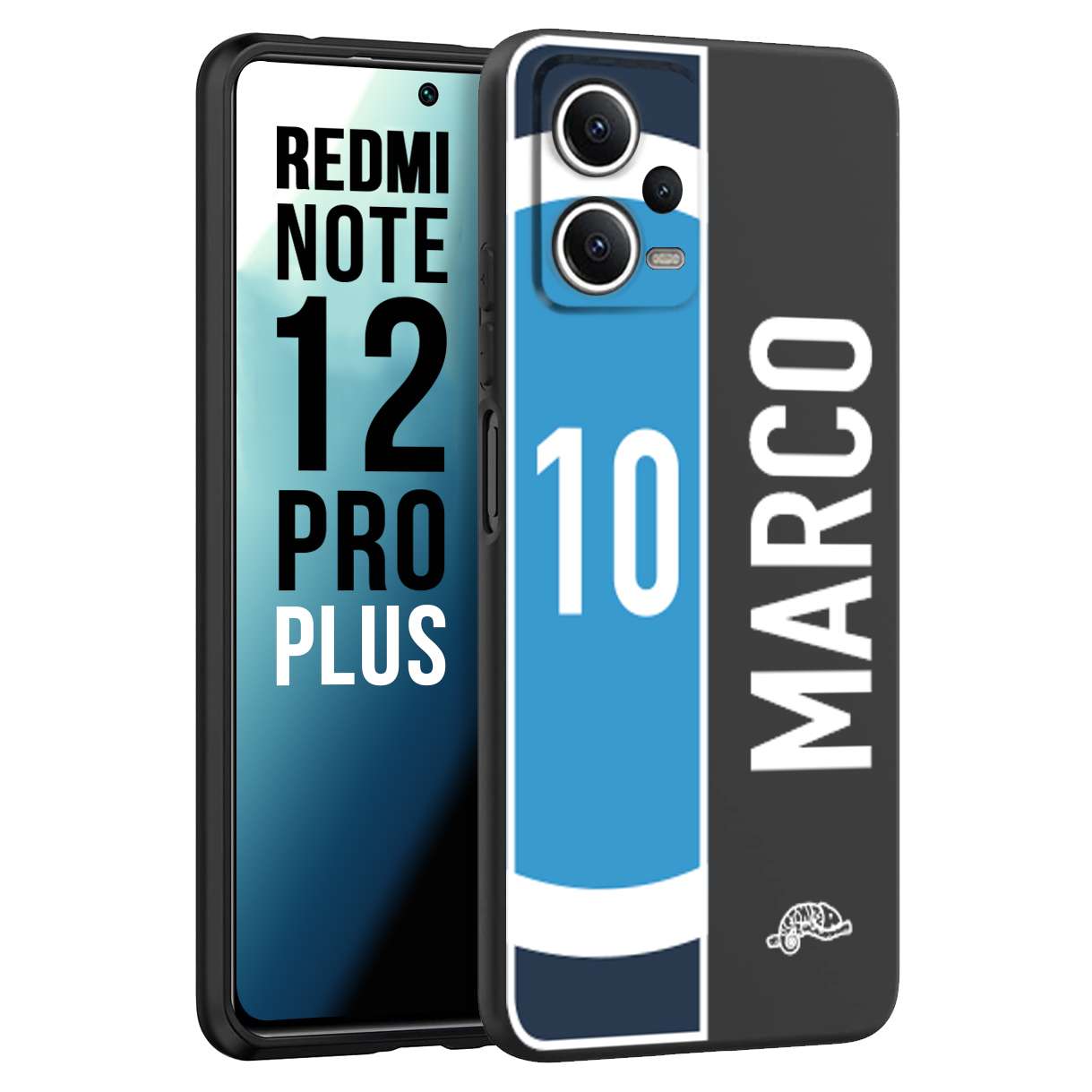 CUSTOMIZZA - Custodia cover nera morbida in tpu compatibile per Xiaomi Redmi Note 12 PRO PLUS personalizzata calcio football nome e numero calciatori biancoazzurri bianco celesti