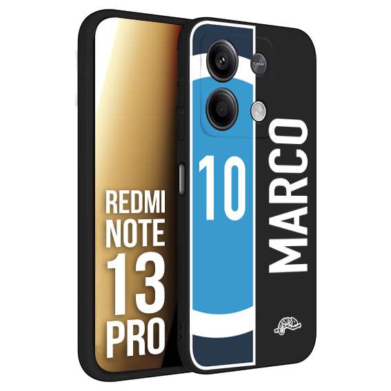 CUSTOMIZZA - Custodia cover nera morbida in tpu compatibile per Xiaomi Redmi Note 13 PRO personalizzata calcio football nome e numero calciatori biancoazzurri bianco celesti