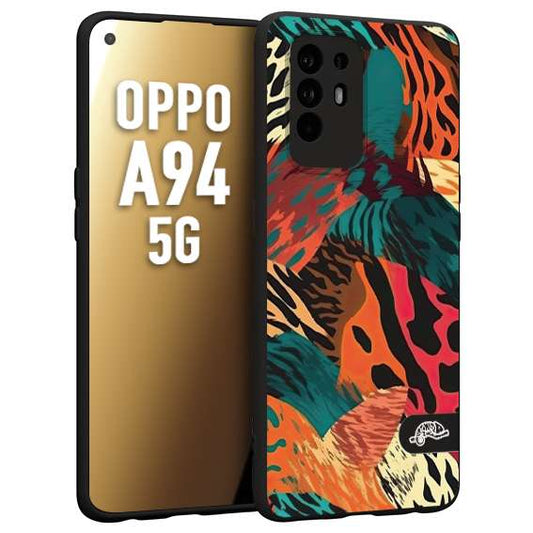 CUSTOMIZZA - Custodia cover nera morbida in tpu compatibile per Oppo A94 5G leopardato tigrato tiger colorata summer arancio verde fucsia