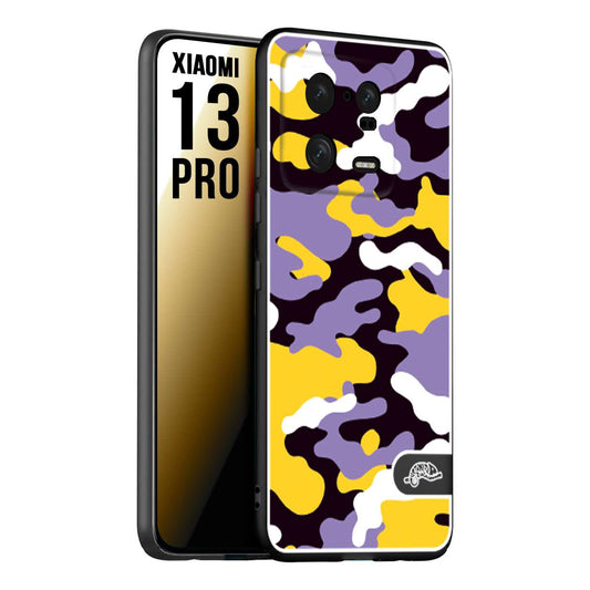 CUSTOMIZZA - Custodia cover nera morbida in tpu compatibile per Xiaomi 13 PRO camouflage mimetico militare viola lilla giallo