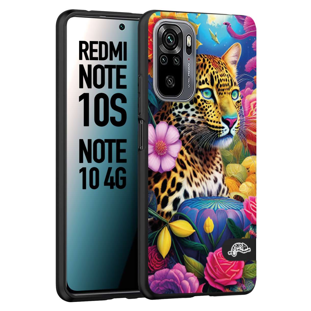 CUSTOMIZZA - Custodia cover nera morbida in tpu compatibile per Xiaomi Redmi Note 10S fiori astratti donna flower fantasia leopardo ghepardo animali colorati