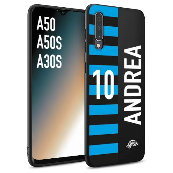 CUSTOMIZZA - Custodia cover nera morbida in tpu compatibile per Samsung A50 - A50S - A30S personalizzata calcio football nome e numero calciatori nerazzurra