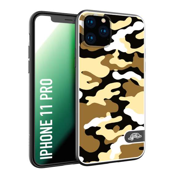 CUSTOMIZZA - Custodia cover nera morbida in tpu compatibile per iPhone 11 PRO camouflage mimetico militare giallo desert brown