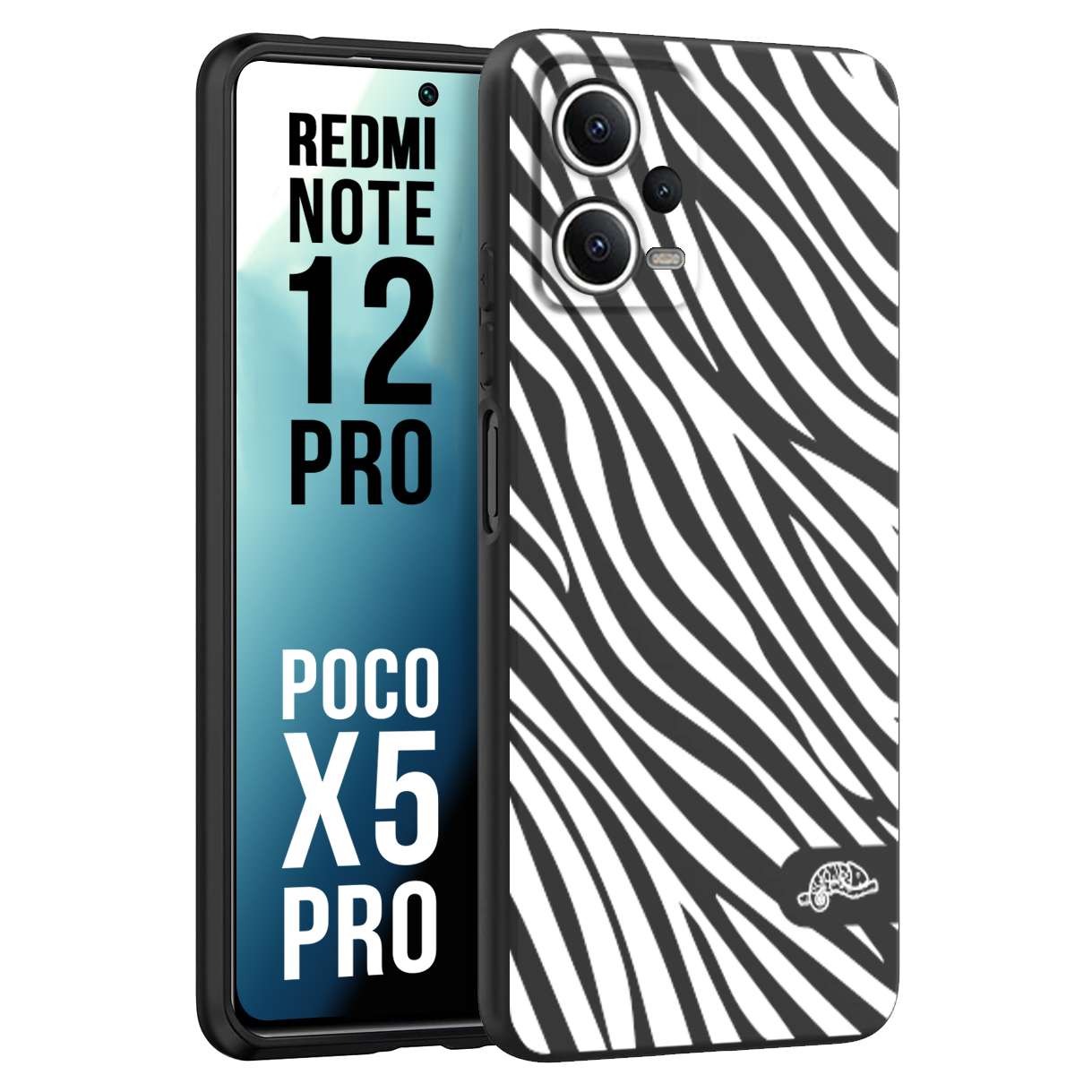 CUSTOMIZZA - Custodia cover nera morbida in tpu compatibile per Xiaomi Redmi Note 12 PRO - POCO X5 PRO zebrata maculata a rilievo soft touch donna bianca