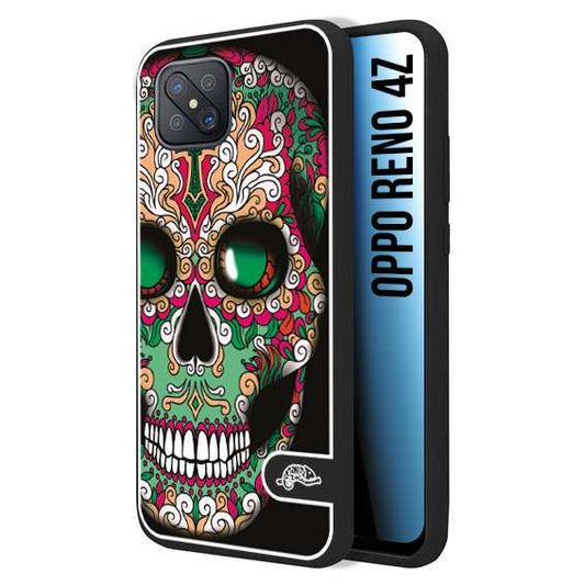 CUSTOMIZZA - Custodia cover nera morbida in tpu compatibile per Oppo Reno 4Z teschio messicano Mexican skull verde fucsia