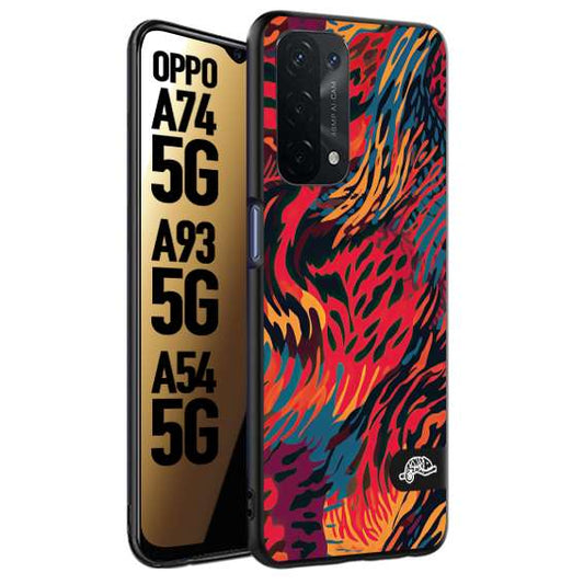 CUSTOMIZZA - Custodia cover nera morbida in tpu compatibile per Oppo A74 5G - A93 5G - A54 5G leopardato maculato tigrato colorata fiamme rossa blu arancione