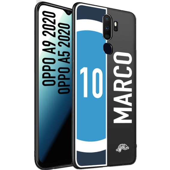 CUSTOMIZZA - Custodia cover nera morbida in tpu compatibile per Oppo A9 2020 - A5 2020 personalizzata calcio football nome e numero calciatori biancoazzurri bianco celesti