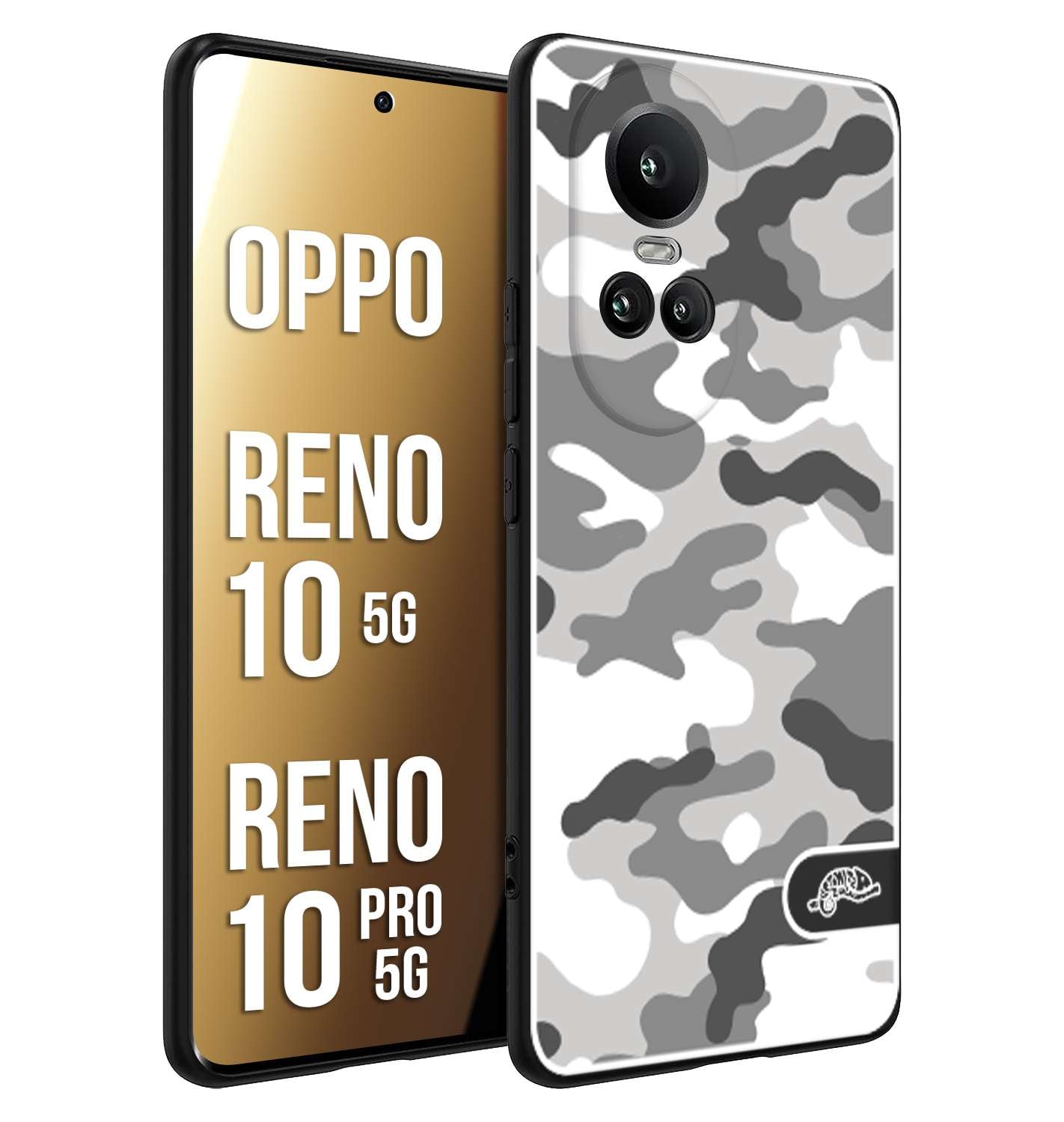 CUSTOMIZZA - Custodia cover nera morbida in tpu compatibile per Oppo Reno 10 5G - 10 PRO 5G camouflage mimetico militare bianco white