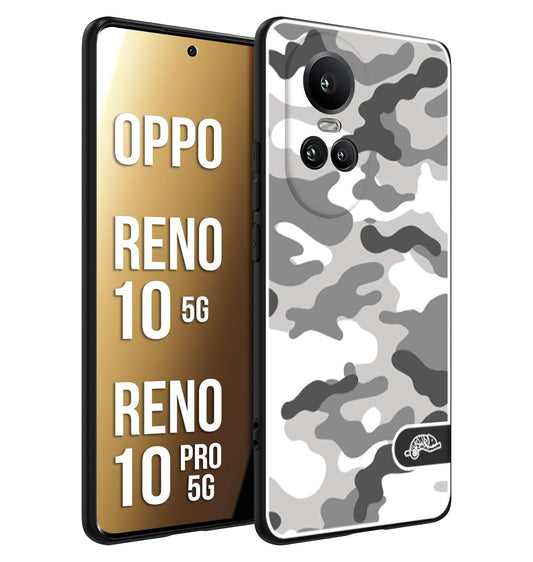 CUSTOMIZZA - Custodia cover nera morbida in tpu compatibile per Oppo Reno 10 5G - 10 PRO 5G camouflage mimetico militare bianco white