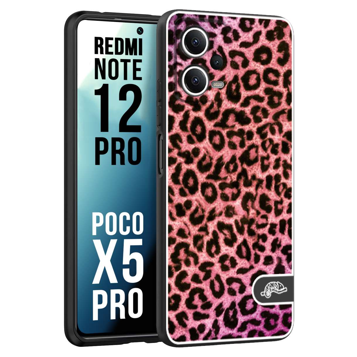 CUSTOMIZZA - Custodia cover nera morbida in tpu compatibile per Xiaomi Redmi Note 12 PRO - POCO X5 PRO leopardato maculato donna rosa leopard