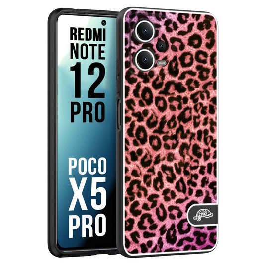 CUSTOMIZZA - Custodia cover nera morbida in tpu compatibile per Xiaomi Redmi Note 12 PRO - POCO X5 PRO leopardato maculato donna rosa leopard