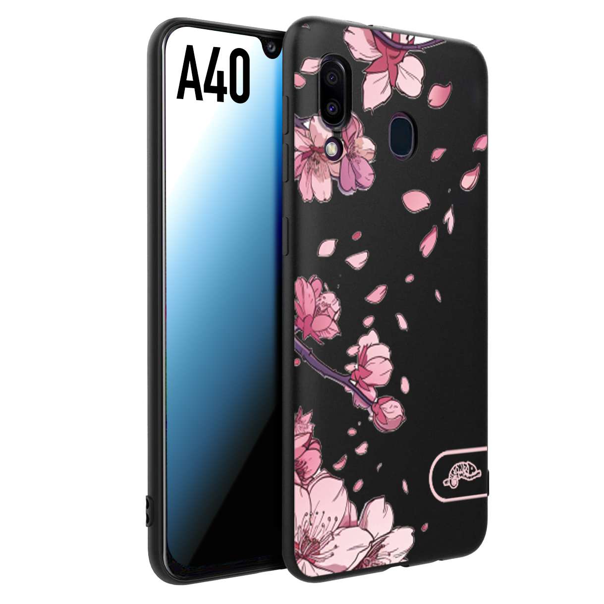 CUSTOMIZZA - Custodia cover nera morbida in tpu compatibile per Samsung A40 giapponese fiori di ciliegio in fiore a rilievo disegnata tattoo