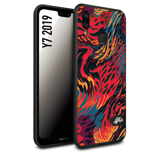 CUSTOMIZZA - Custodia cover nera morbida in tpu compatibile per Huawei Y7 2019 leopardato maculato tigrato colorata fiamme rossa blu arancione