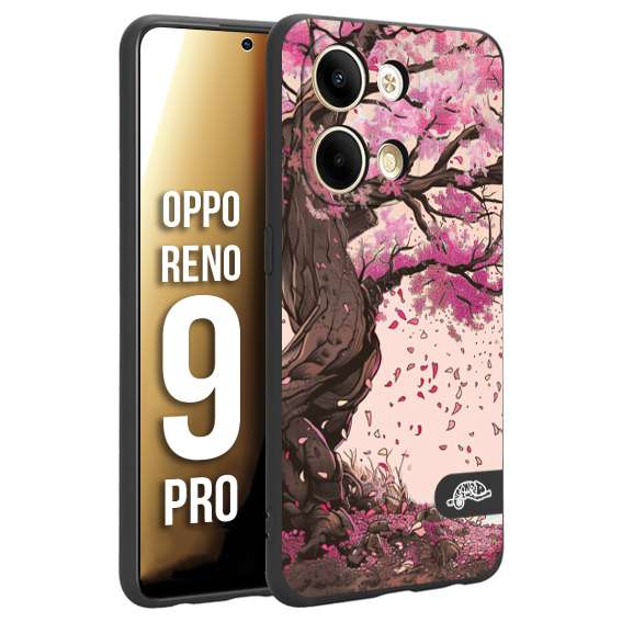 CUSTOMIZZA - Custodia cover nera morbida in tpu compatibile per Oppo Reno 9 PRO giapponese colori morbidi fiori di ciliegio rosa disegnata