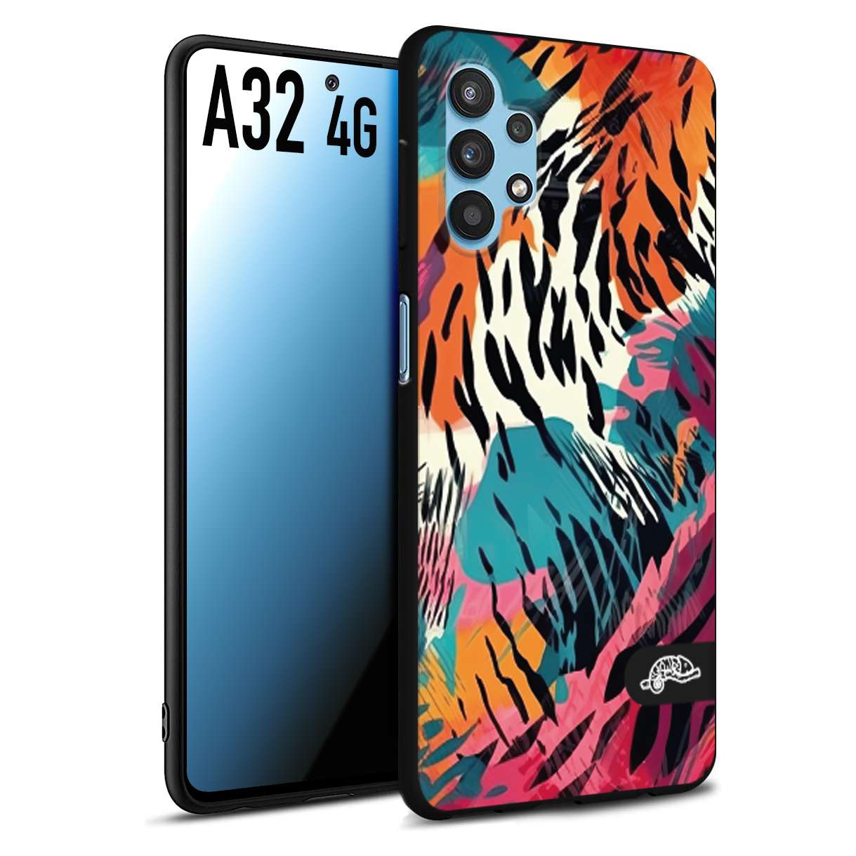 CUSTOMIZZA - Custodia cover nera morbida in tpu compatibile per Samsung A32 4G leopardato maculato tigrato tiger colorata summer color