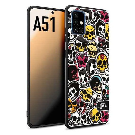 CUSTOMIZZA - Custodia cover nera morbida in tpu compatibile per Samsung A51 sticker bomb teschi colorati adesivi skulls skater snowboard