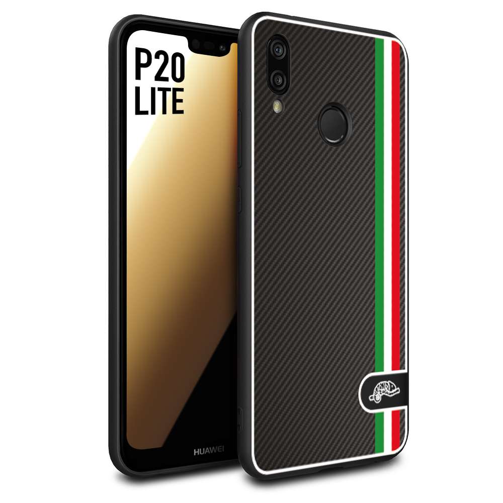 CUSTOMIZZA - Custodia cover nera morbida in tpu compatibile per Huawei P20 LITE effetto fibra di carbonio bandiera Italia made in Italy