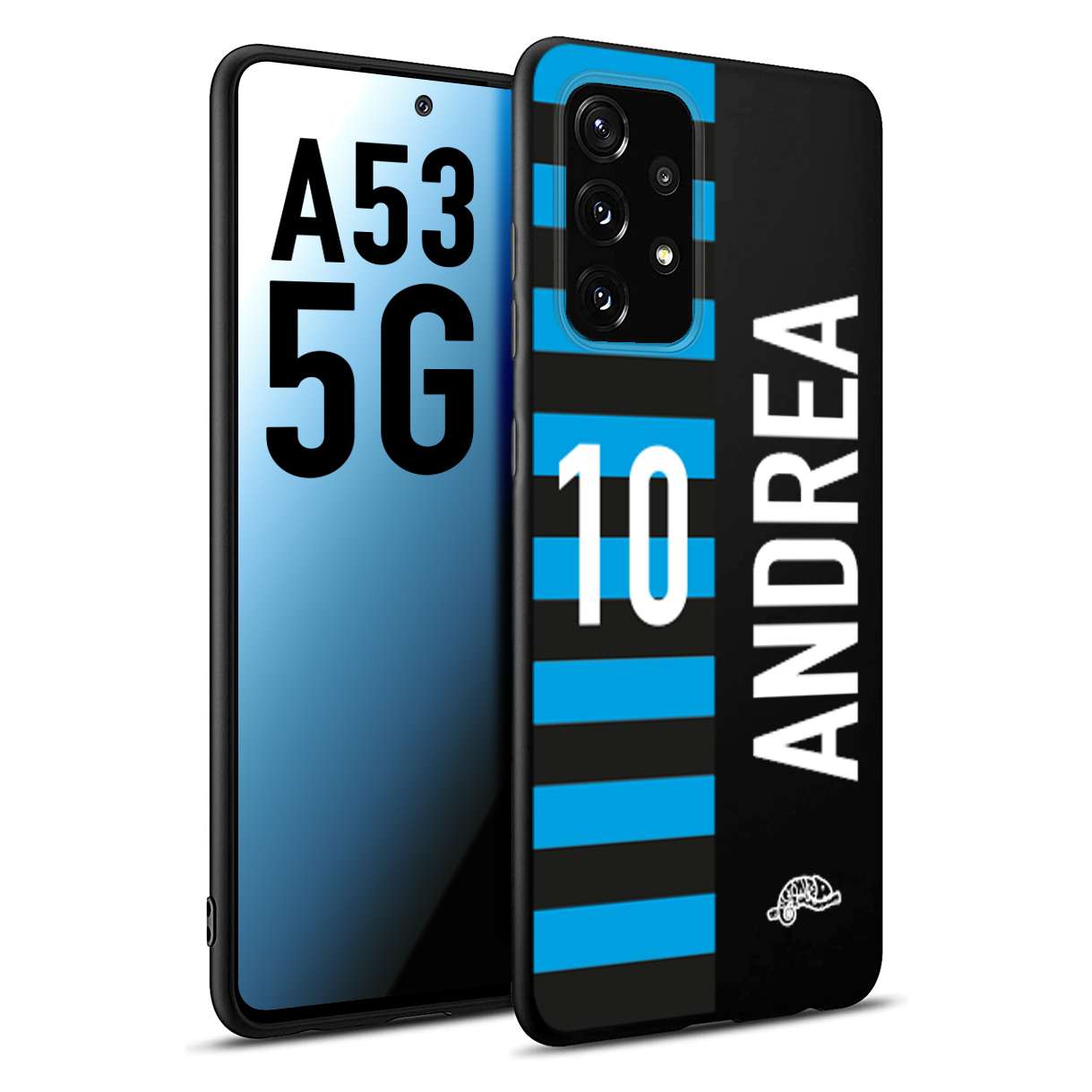 CUSTOMIZZA - Custodia cover nera morbida in tpu compatibile per Samsung A53 5G personalizzata calcio football nome e numero calciatori nerazzurra