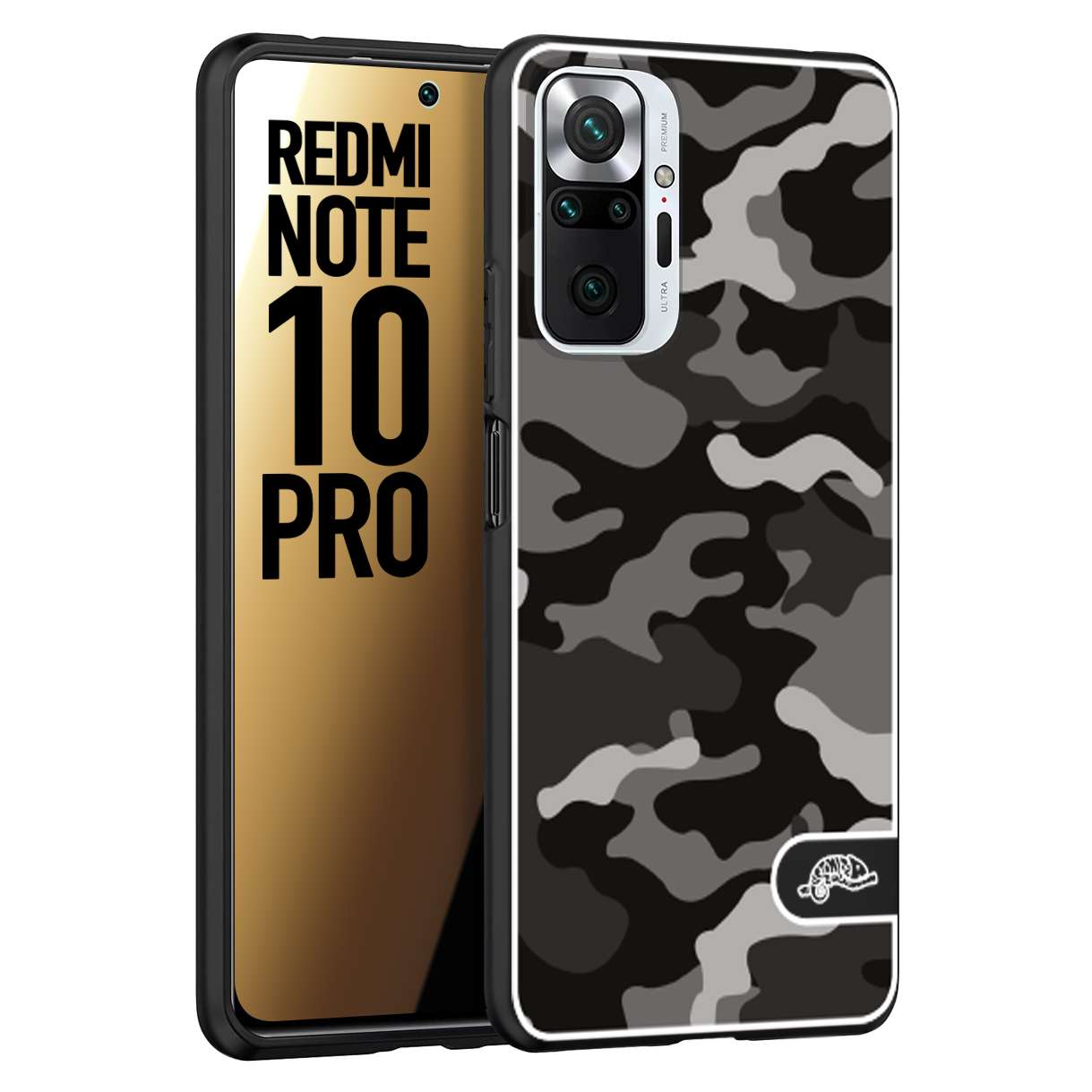 CUSTOMIZZA - Custodia cover nera morbida in tpu compatibile per Xiaomi Redmi Note 10 PRO camouflage mimetico militare nero black grigio