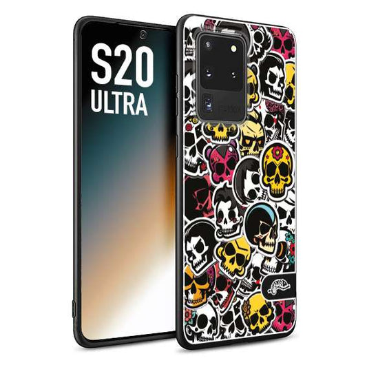 CUSTOMIZZA - Custodia cover nera morbida in tpu compatibile per Samsung S20 ULTRA sticker bomb teschi colorati adesivi skulls skater snowboard