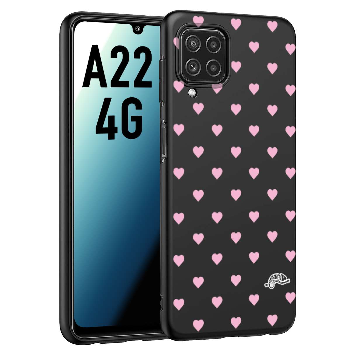 CUSTOMIZZA - Custodia cover nera morbida in tpu compatibile per Samsung A22 4G cuori pois rosa su nero donna pin up vintage