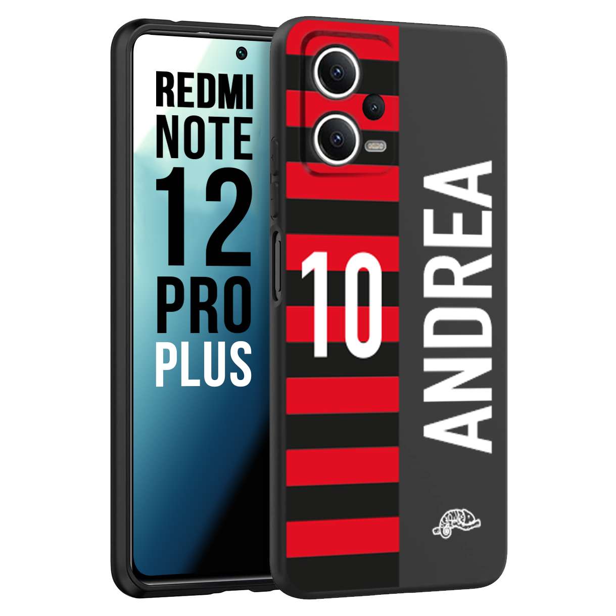 CUSTOMIZZA - Custodia cover nera morbida in tpu compatibile per Xiaomi Redmi Note 12 PRO PLUS personalizzata calcio football nome e numero calciatori rossonera