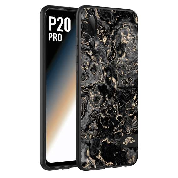 CUSTOMIZZA - Custodia cover nera morbida in tpu compatibile per Huawei P20 PRO effetto marmo marble nero black venature dorato pietra