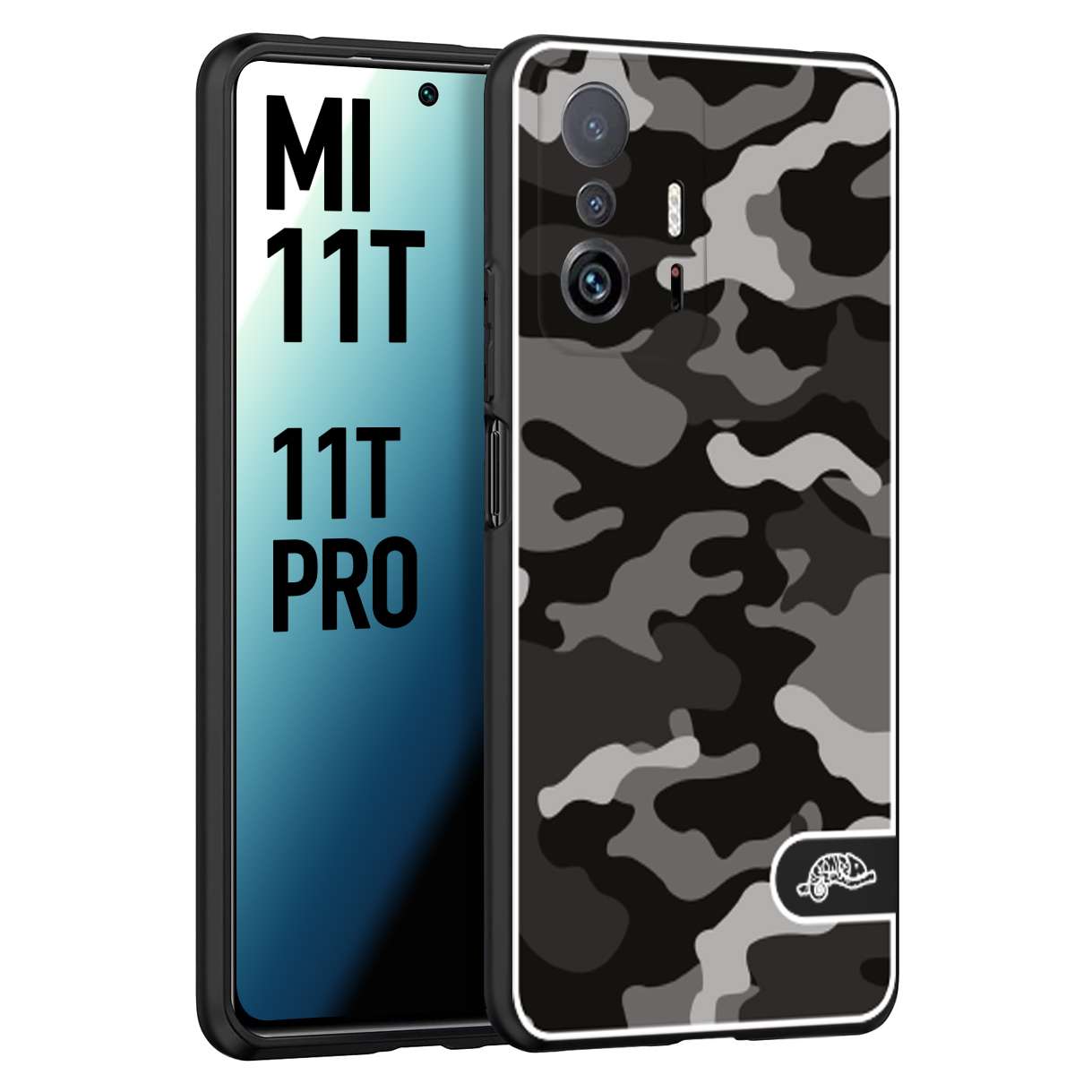 CUSTOMIZZA - Custodia cover nera morbida in tpu compatibile per Xiaomi Mi 11T - Mi 11T PRO camouflage mimetico militare nero black grigio