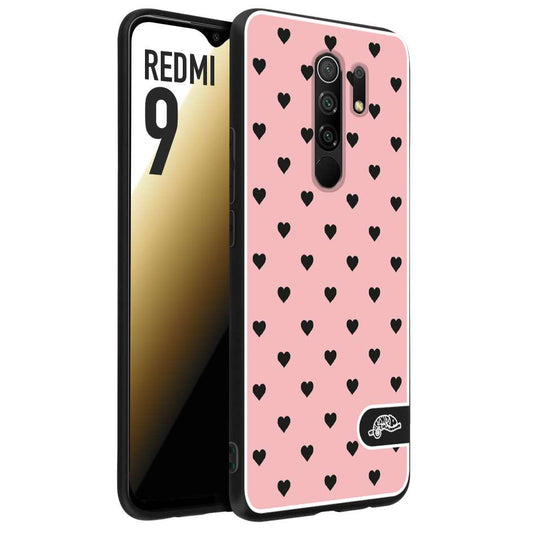 CUSTOMIZZA - Custodia cover nera morbida in tpu compatibile per Xiaomi Redmi 9 cuori pois rosa donna pin up vintage