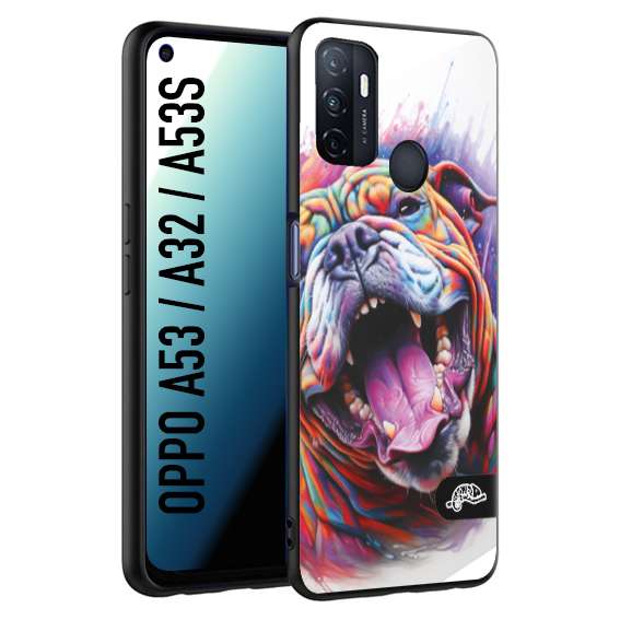 CUSTOMIZZA - Custodia cover nera morbida in tpu compatibile per Oppo A53 - A32 - A53S animali color bulldog cane dog colori vibranti disegnato schizzo