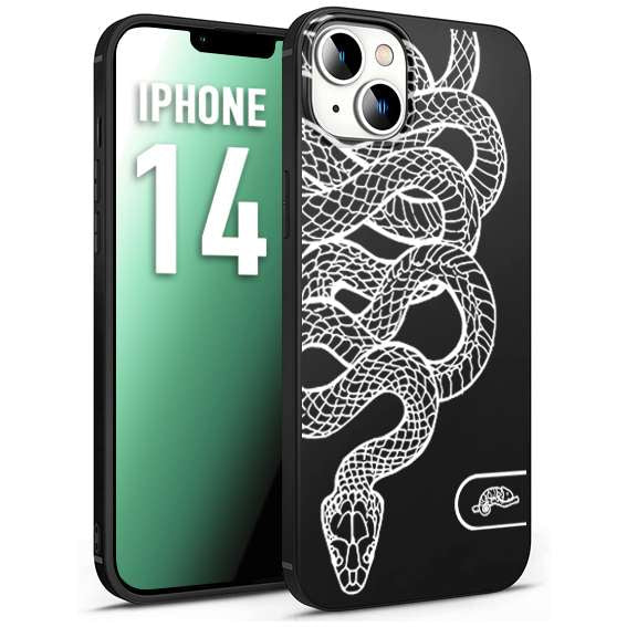 CUSTOMIZZA - Custodia cover nera morbida in tpu compatibile per iPhone 14 serpente snake bianco a rilievo disegnato tattoo tatuaggio