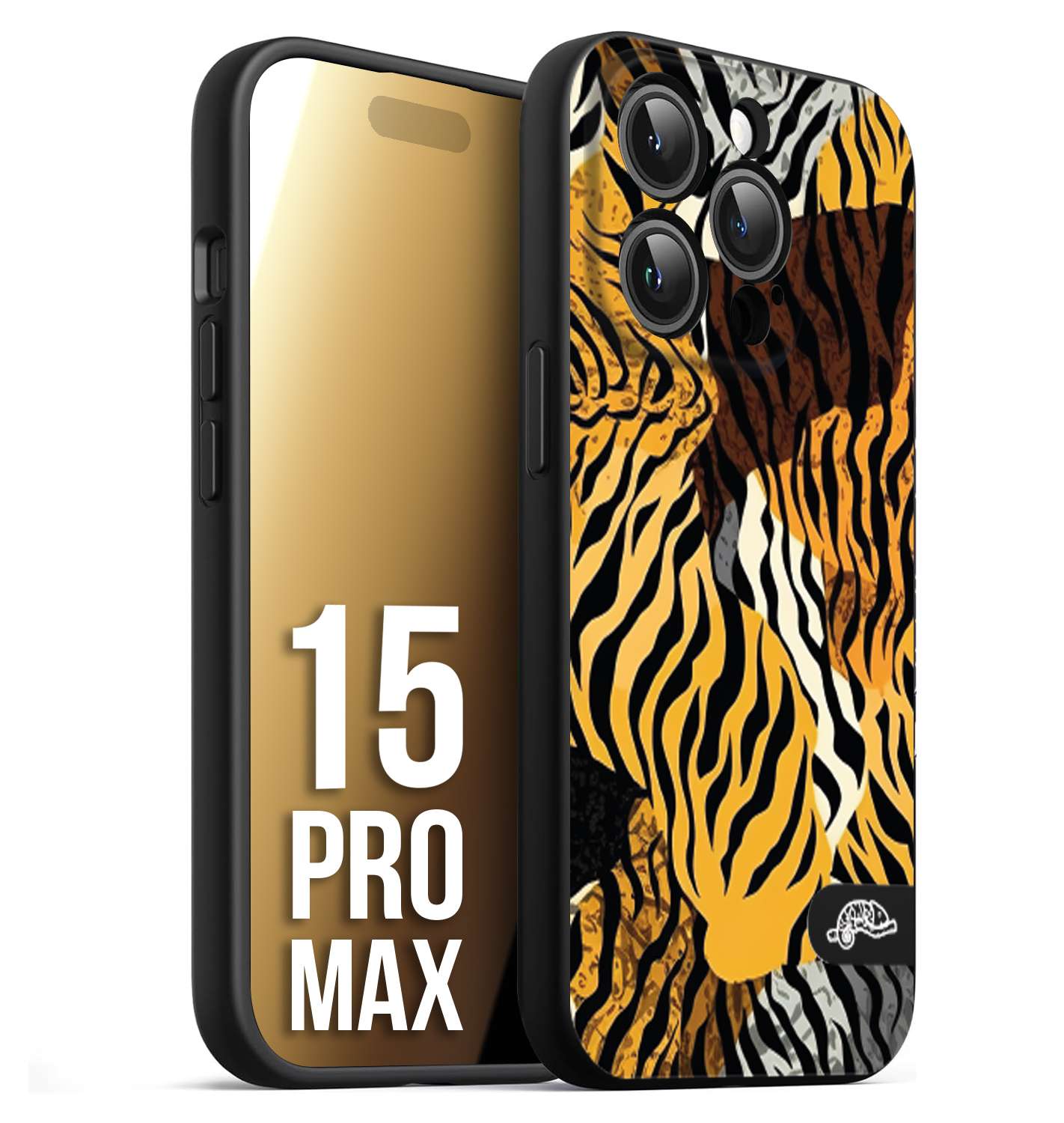 CUSTOMIZZA - Custodia cover nera morbida in tpu compatibile per iPhone 15 PRO MAX leopardato tigrato tiger colorata donna fashion estate