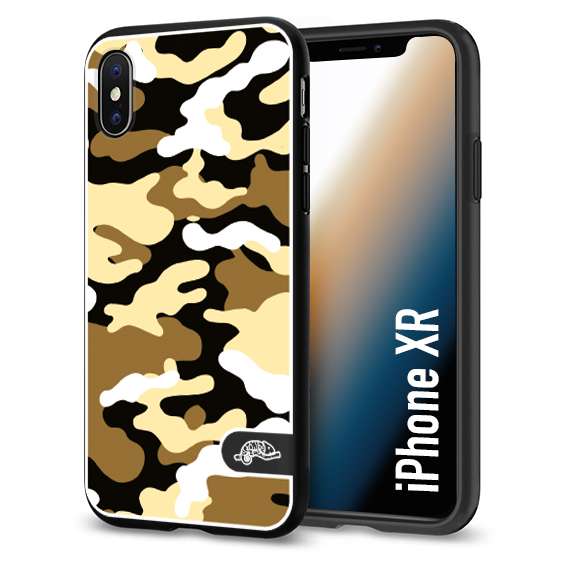 CUSTOMIZZA - Custodia cover nera morbida in tpu compatibile per iPhone Xr camouflage mimetico militare giallo desert brown