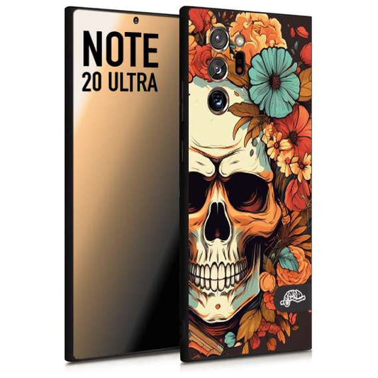 CUSTOMIZZA - Custodia cover nera morbida in tpu compatibile per Samsung NOTE 20 ULTRA teschio skull flowers fiori autunnali arancio celeste tattoo