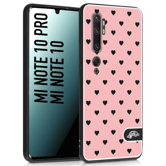 CUSTOMIZZA - Custodia cover nera morbida in tpu compatibile per Xiaomi Mi Note 10 - Mi Note 10 Pro cuori pois rosa donna pin up vintage