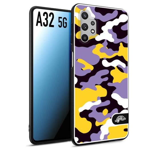 CUSTOMIZZA - Custodia cover nera morbida in tpu compatibile per Samsung A32 5G camouflage mimetico militare viola lilla giallo