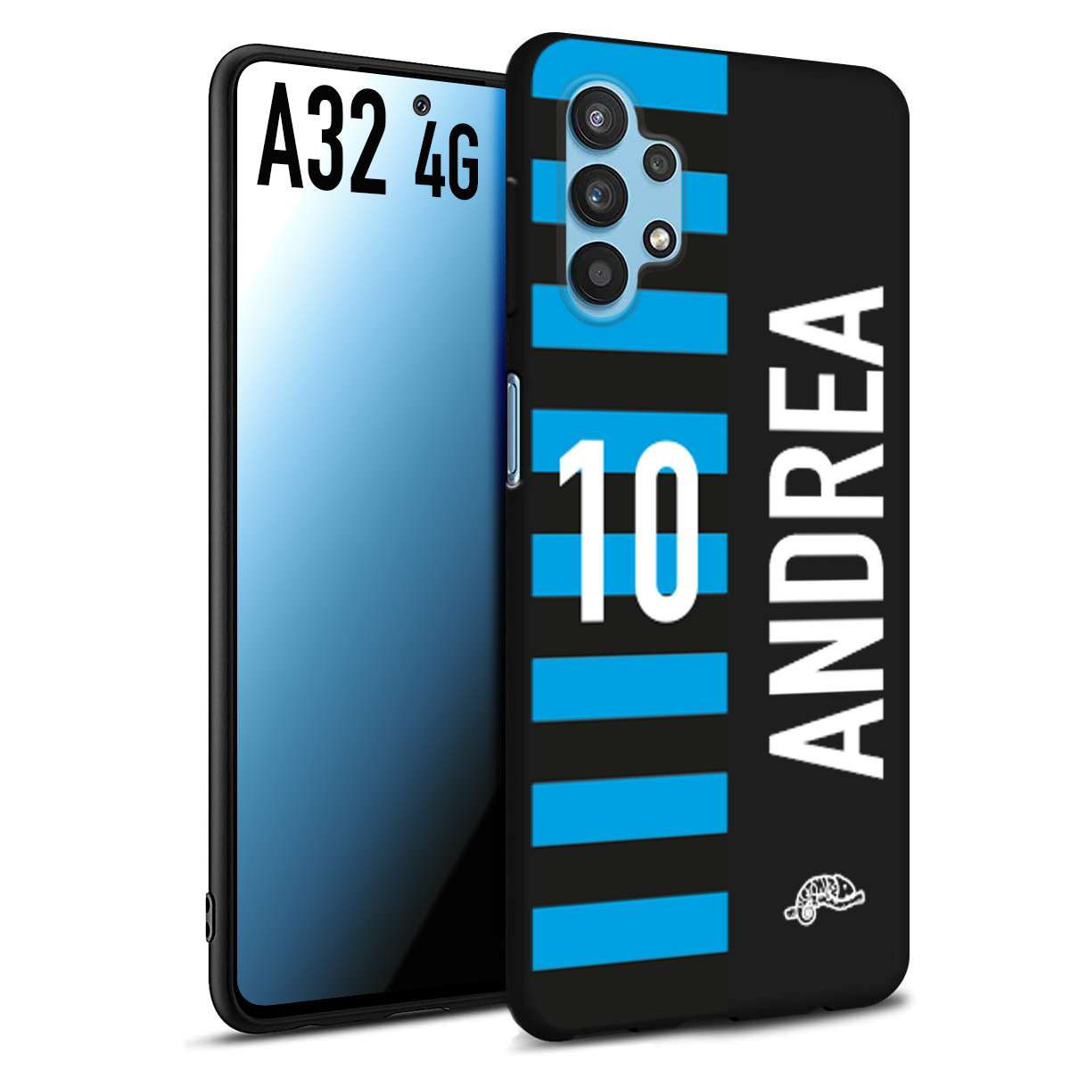 CUSTOMIZZA - Custodia cover nera morbida in tpu compatibile per Samsung A32 4G personalizzata calcio football nome e numero calciatori nerazzurra