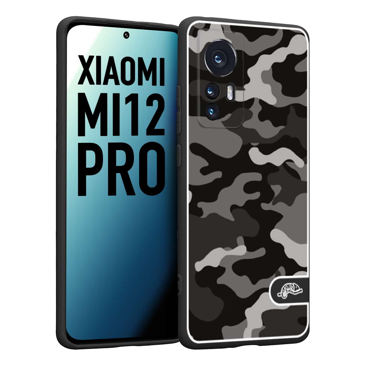 CUSTOMIZZA - Custodia cover nera morbida in tpu compatibile per Xiaomi 12 PRO camouflage mimetico militare nero black grigio