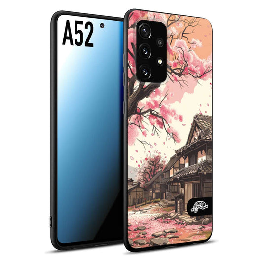 CUSTOMIZZA - Custodia cover nera morbida in tpu compatibile per Samsung A52 casa giapponese rosa ciliegio in fiore disegnata tattoo