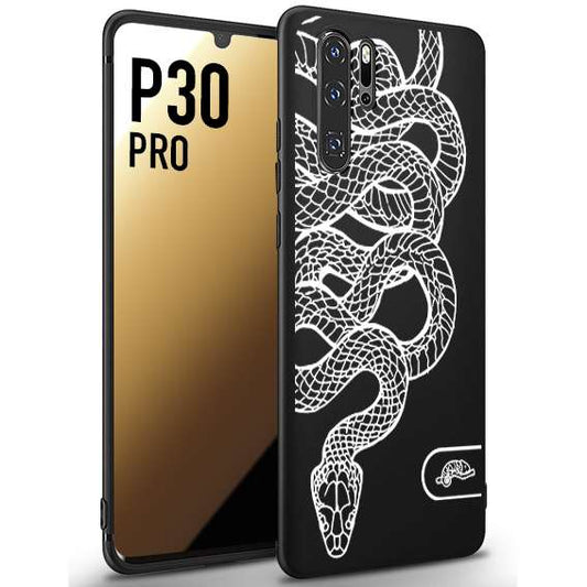 CUSTOMIZZA - Custodia cover nera morbida in tpu compatibile per Huawei P30 PRO serpente snake bianco a rilievo disegnato tattoo tatuaggio