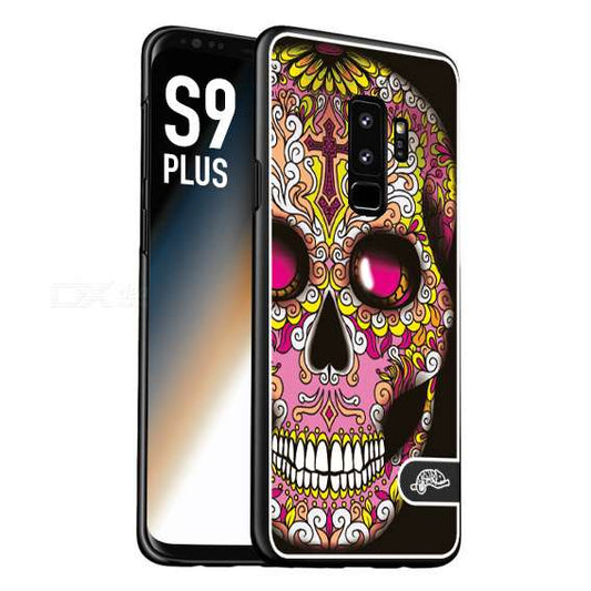 CUSTOMIZZA - Custodia cover nera morbida in tpu compatibile per Samsung S9 PLUS teschio messicano Mexican skull rosa gialla